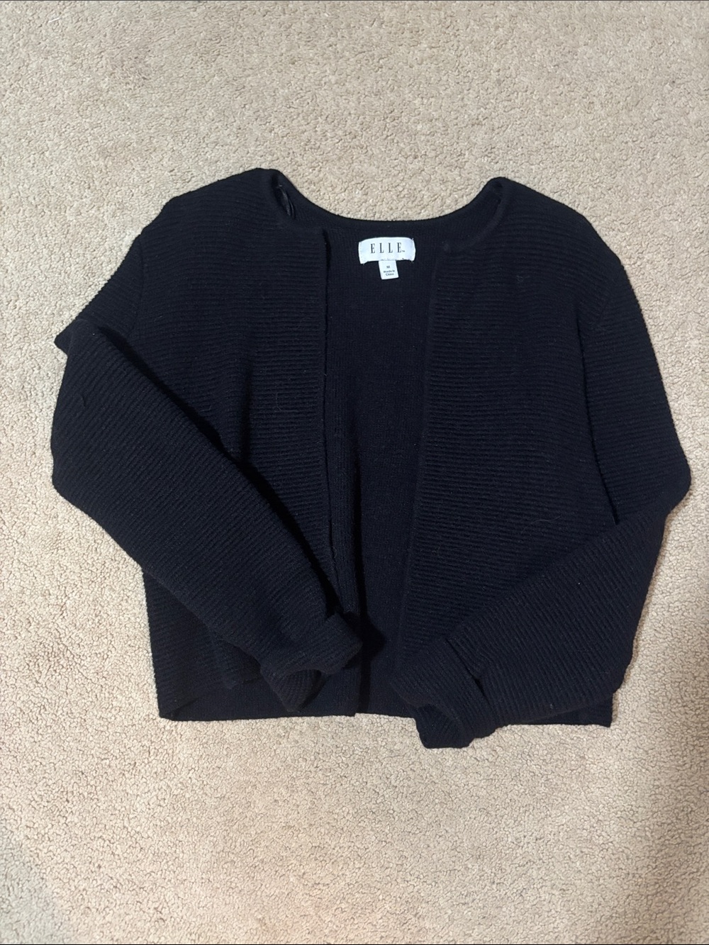 ELLE Black Ribbed Open-Front Cardigan